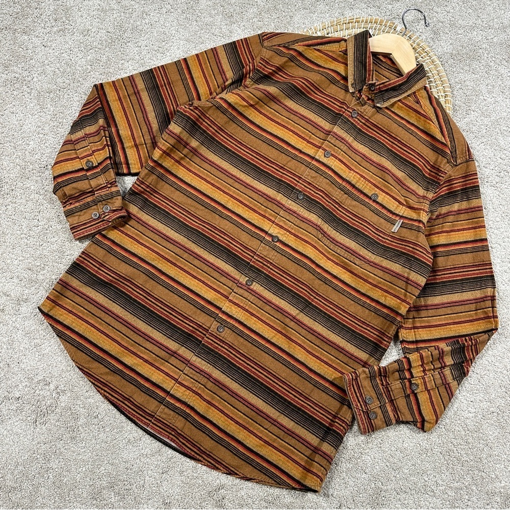 Woolrich Bark Blanket Stripe Flannel Button Down Shirt Longsleeve Southwestern L